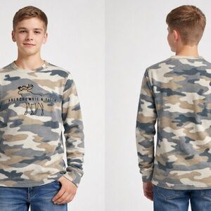 Abercrombie Kids 15/16 Camo Waffle Knit Long Sleeve Moose Logo Shirt